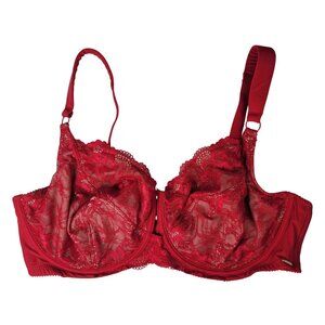 Parfait Full Coverage Bra Red Tan 42F Underwire Adj Lined Unpadded Lace Angelina